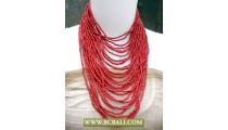 Red Beaded Multi Strand Necklace